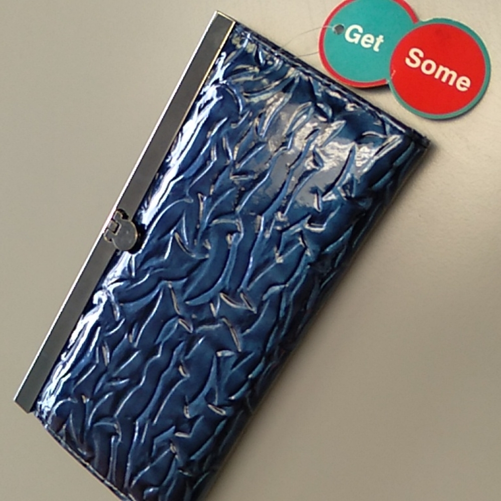 GET SOME navy blue ladies wallet with gunmetal hardware new with tags